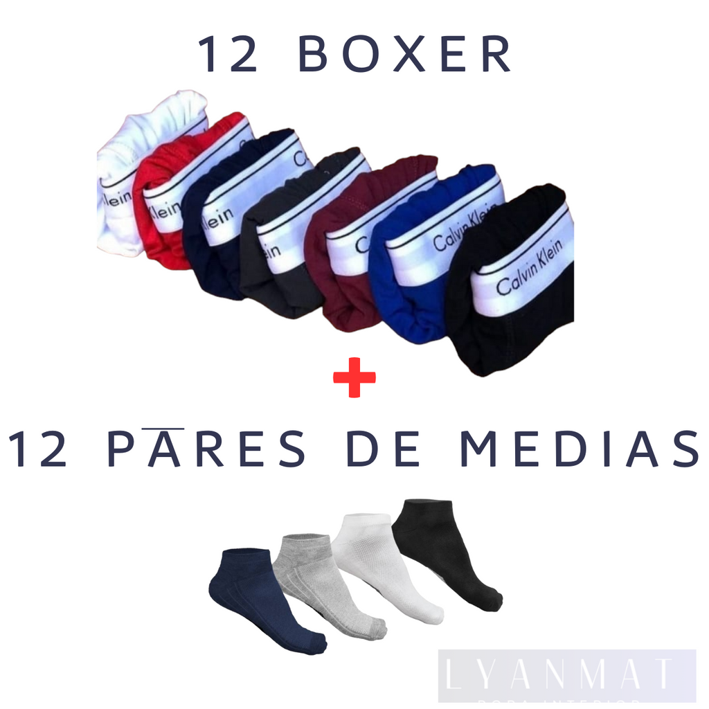 12 BOXER CK + 12 PARES DE MEDIAS